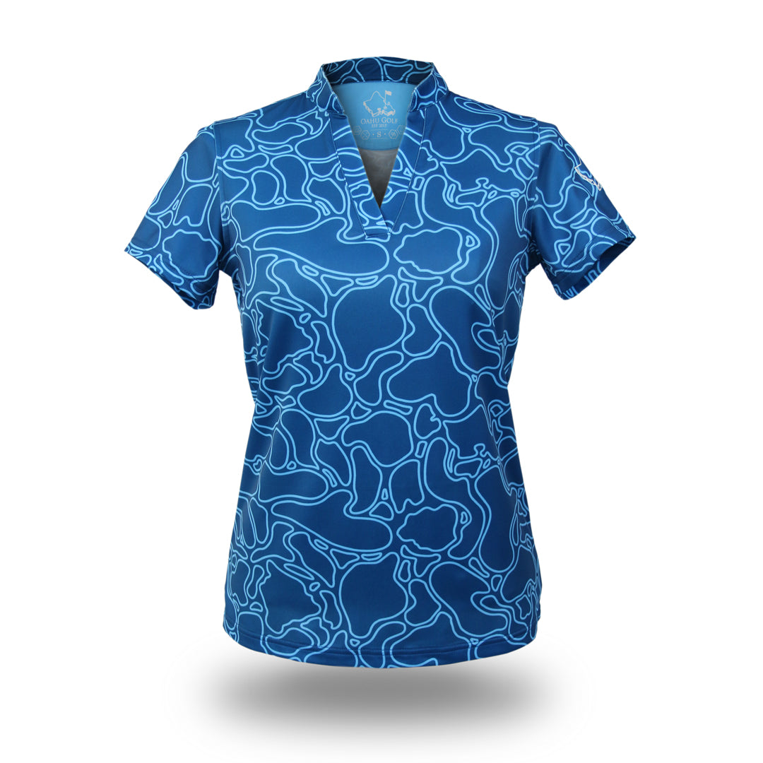 "Island Coral Makai Blues" - OGA Ladies Polo - Blues