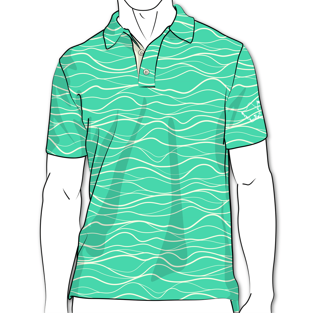 "Wavy Seafoam" - OGA Men's Polo - Seafoam Green