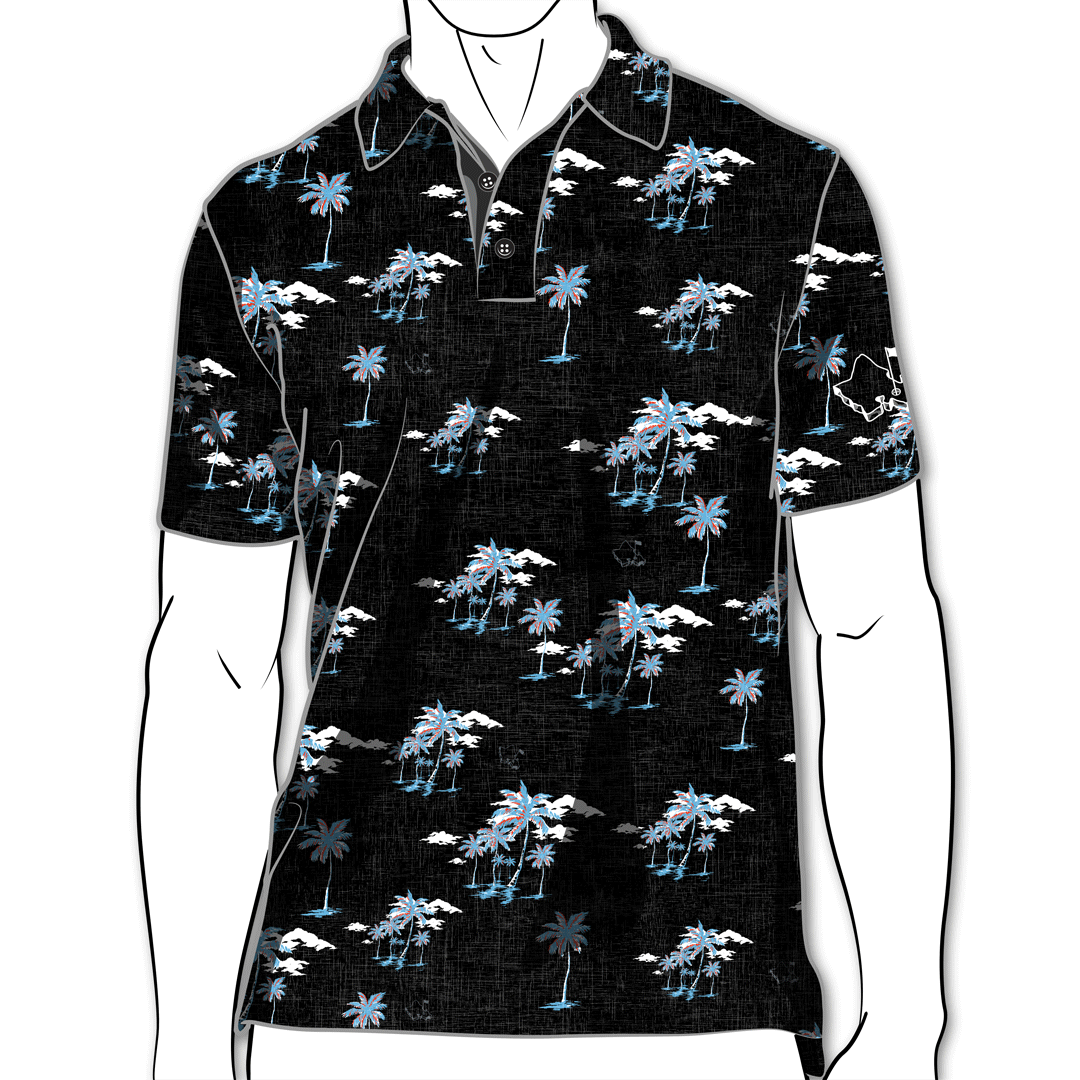 "Midnight Palms" - OGA Men's Polo - Vintage Black
