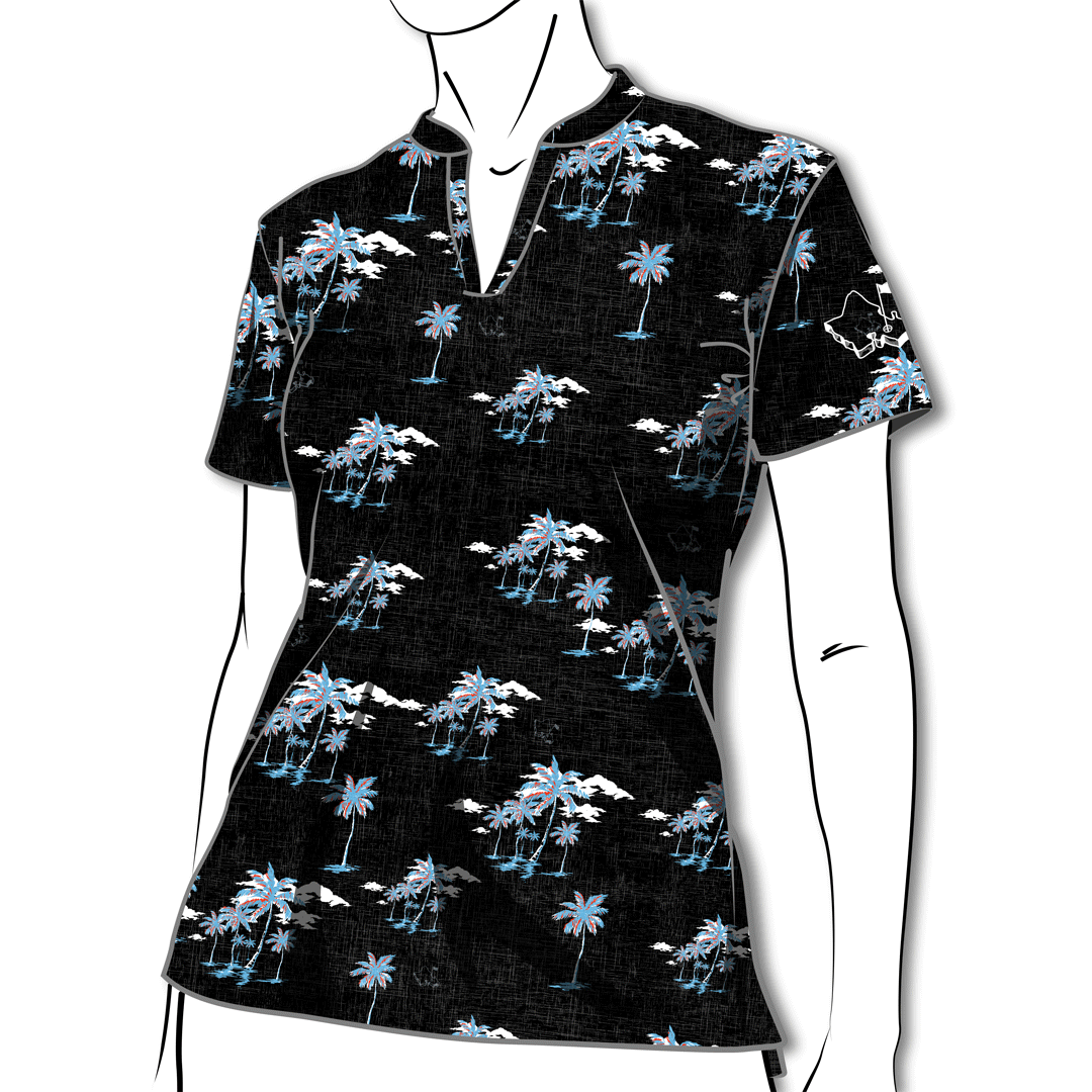 "Midnight" Palms - OGA Ladies Polo - Vintage Black