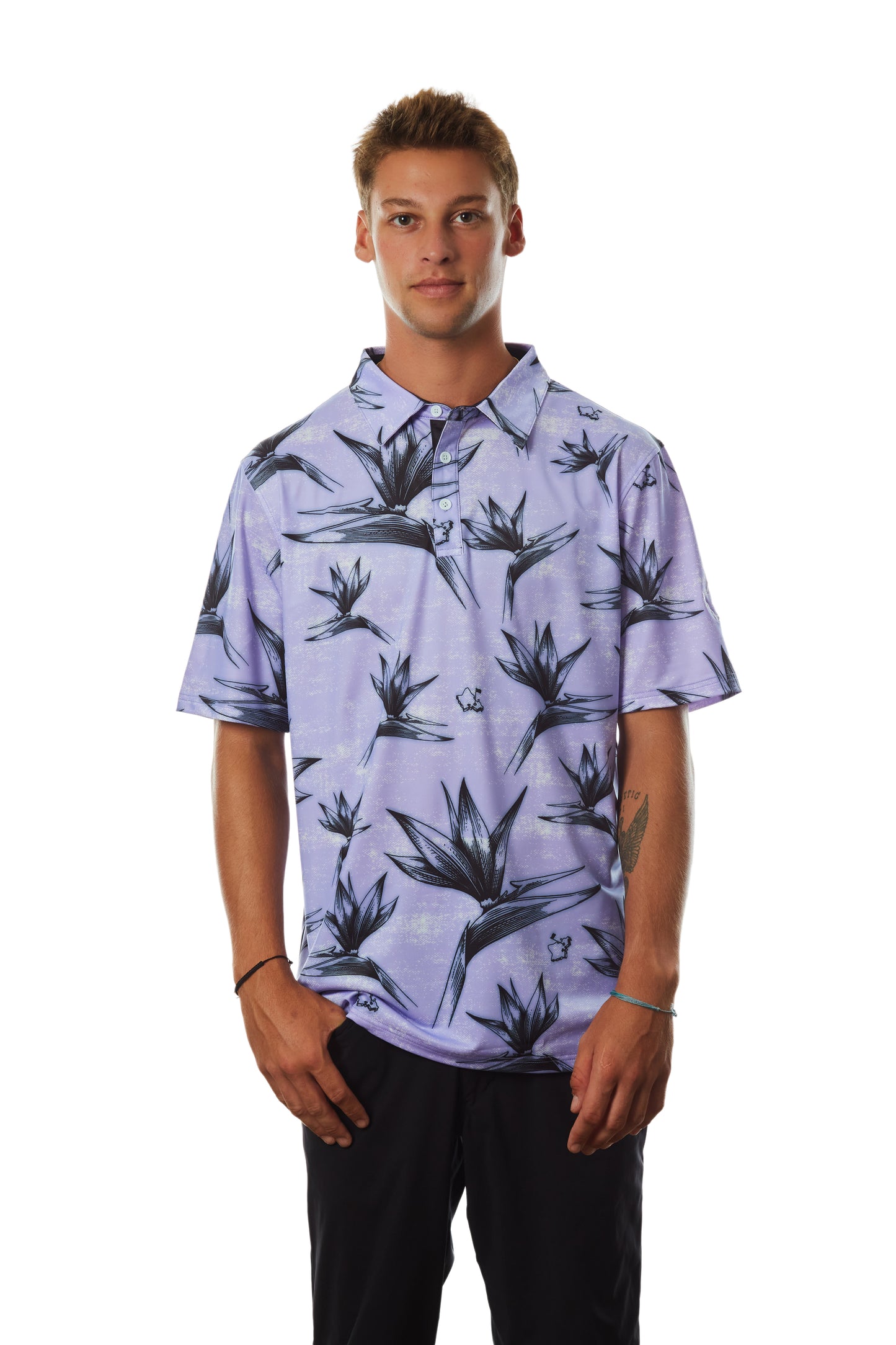 "Birdies Flock" Pale Ube - OGA Men's Polo - Pale Ube / Black