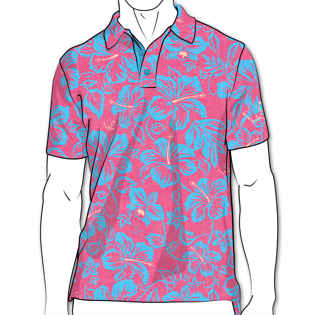"Raspberry Bloom" - OGA Men's Polo - Raspberry Blue