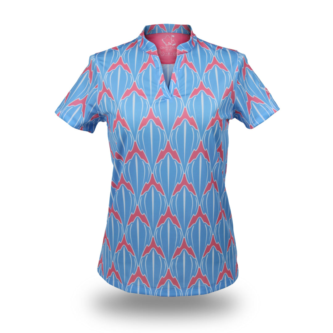 "Shark" Marina Blue - OGA Women's Polo - Marina Blue and Coral