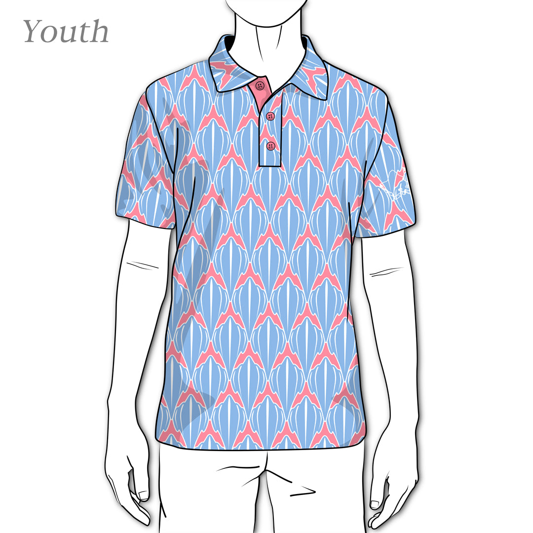 "Shark" Marina Blue - OGA Youth Polo - Marina Blue and Coral