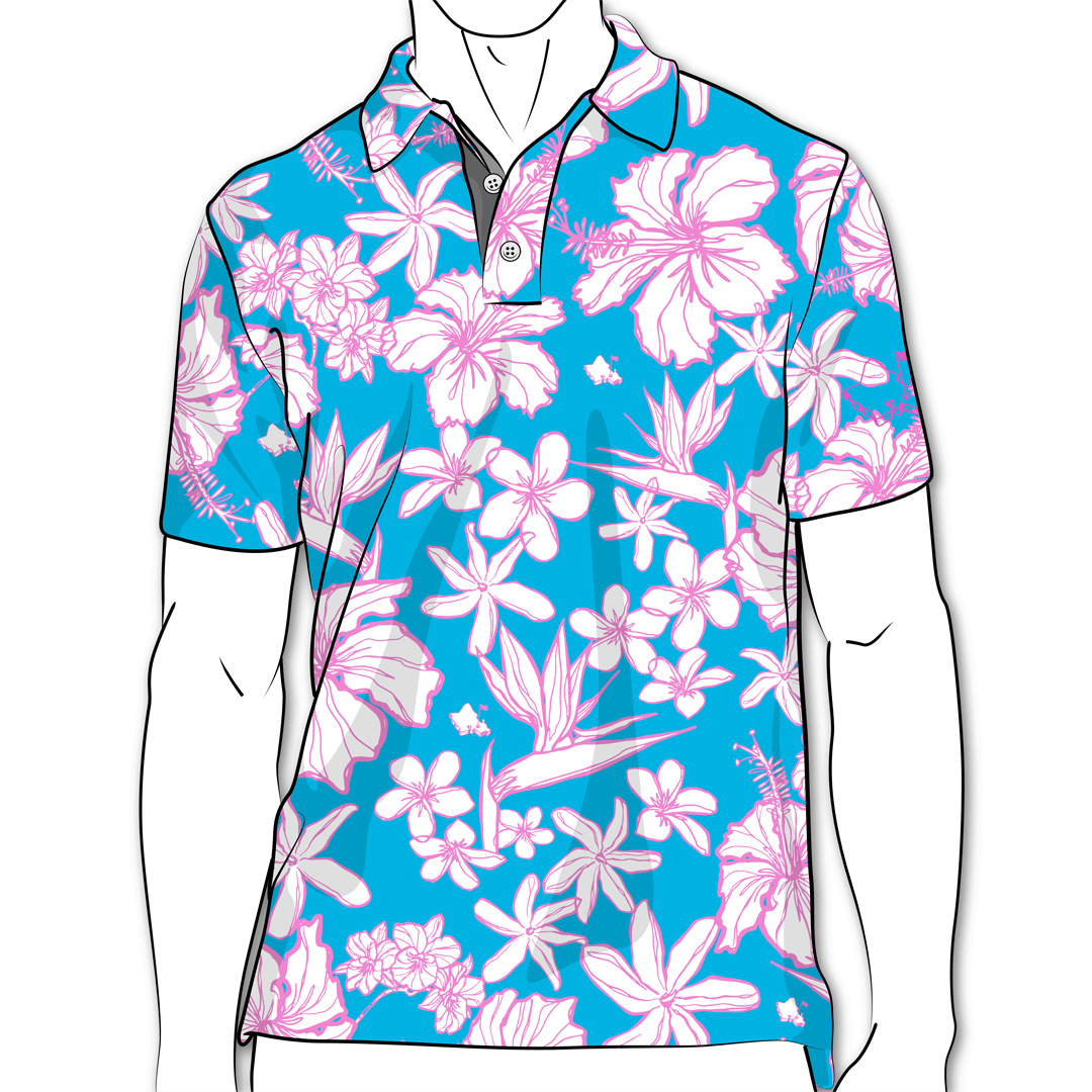 "Sketchy Flora" - OGA Men's Polo - Cotton Candy