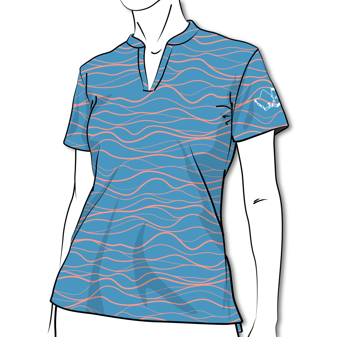 "Wavy" - OGA Ladies Polo - Azure Blue