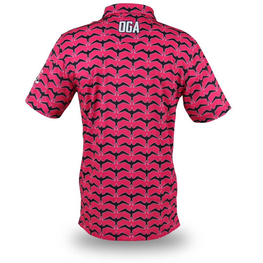 "Iwa Flock" Pink Sky - OGA Men's Polo - Magenta / Black