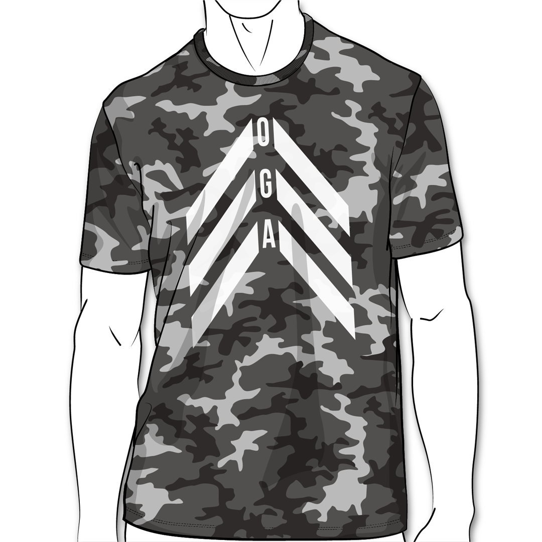 "Chevron Icon" UNISEX Graphic Tee - Riverstone Camo - White Print