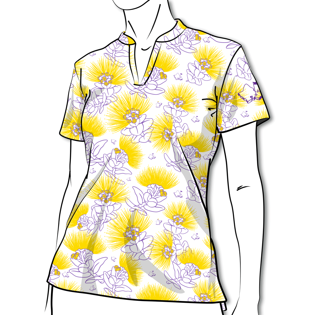 "Showtime Lehua" - OGA Ladies Polo - Purple and Gold