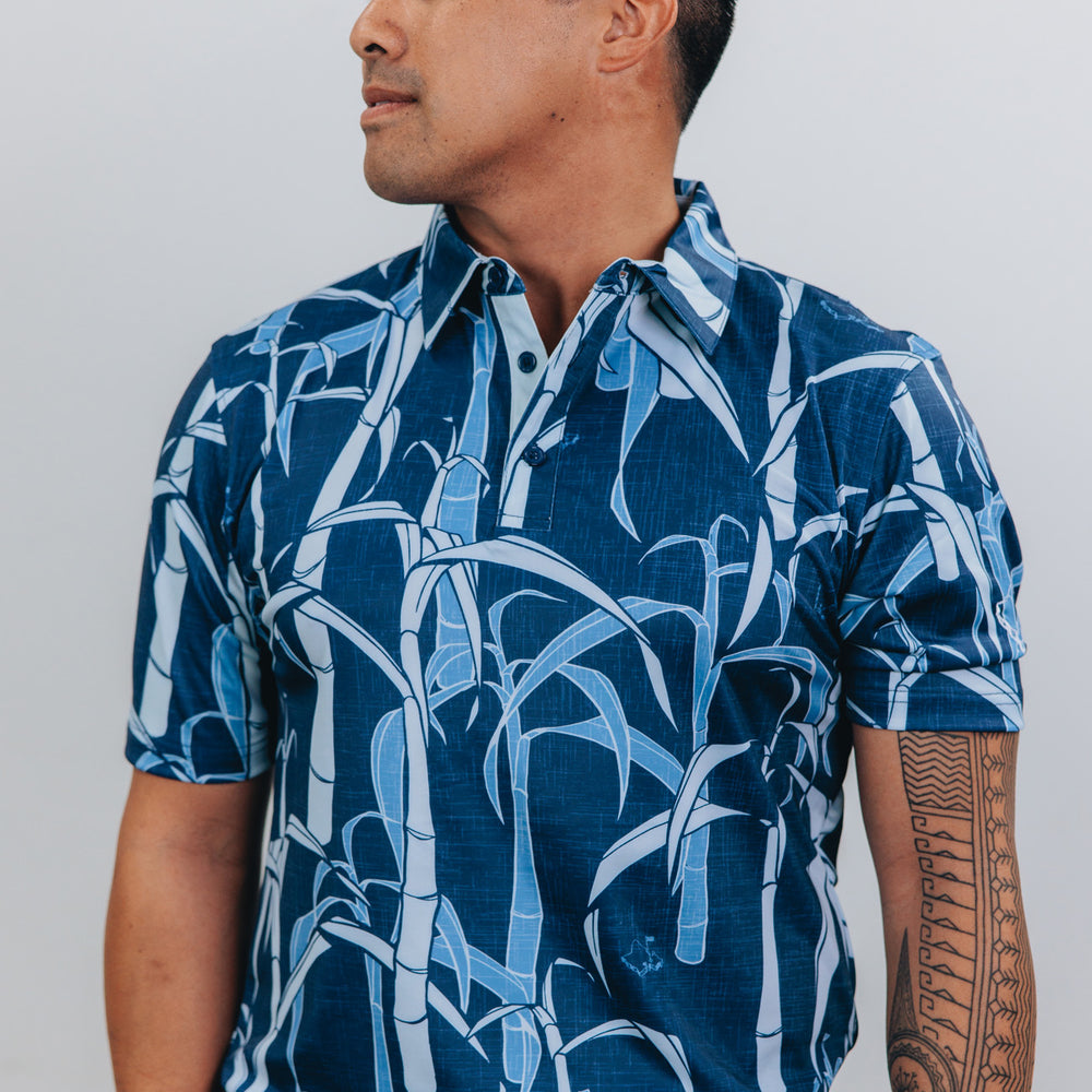"Sugarcane Indigo Fields"- OGA Men's Polo - Indigo Blue