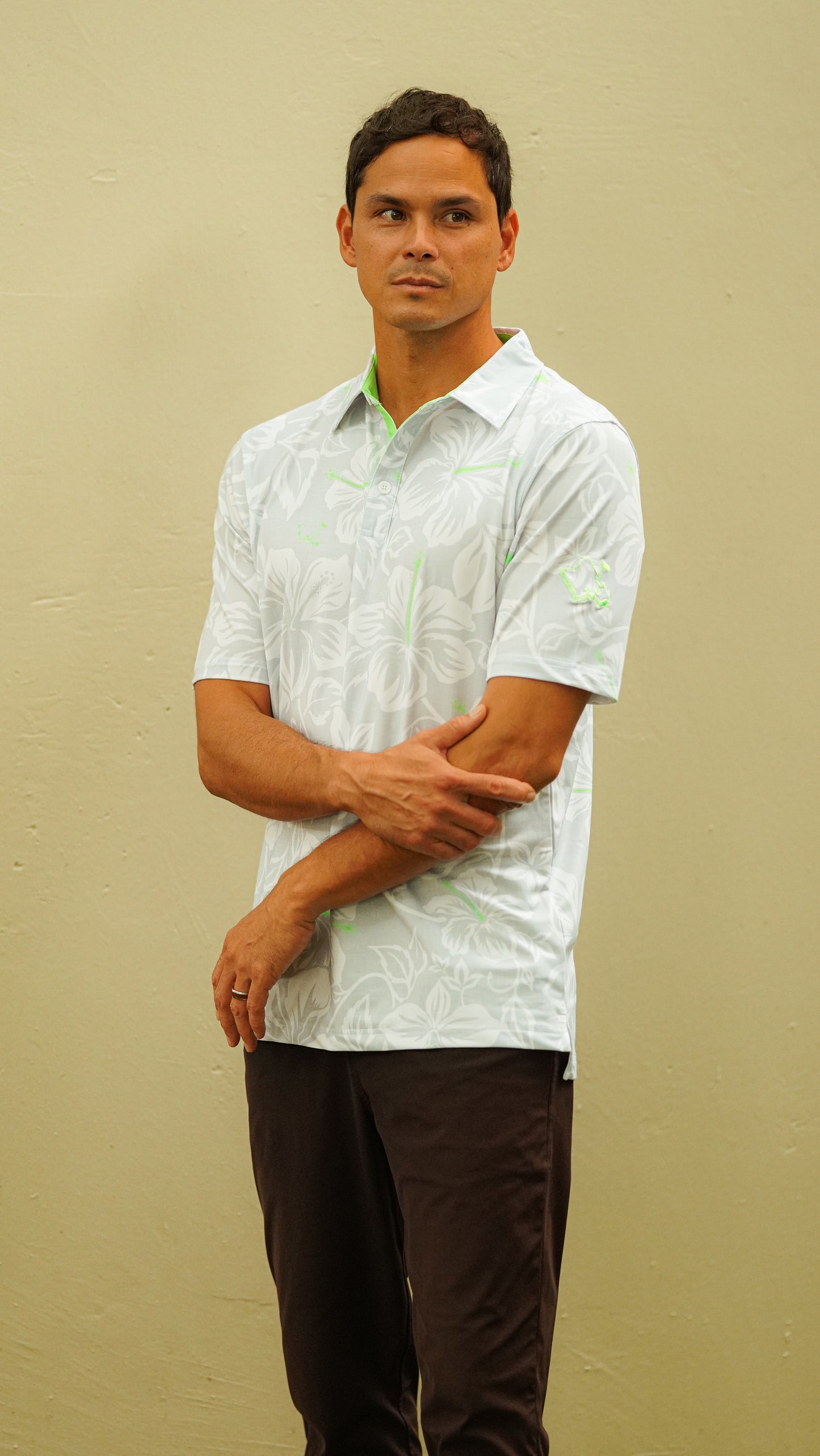 "Silver Mint Bloom" - OGA Men's Polo - Silver / Neon Mint