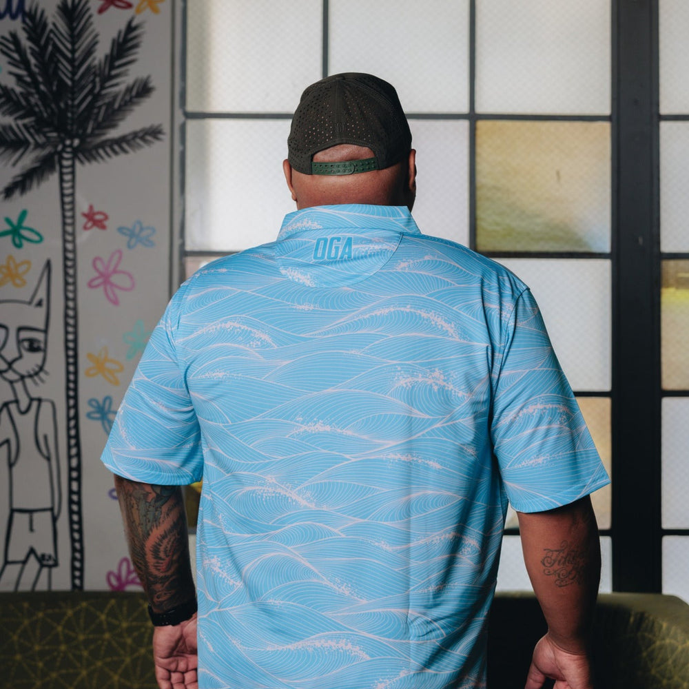 
                      
                        "Fluid" Aqua Foam - OGA Men's Polo - Aquamarine / Sea Foam White
                      
                    