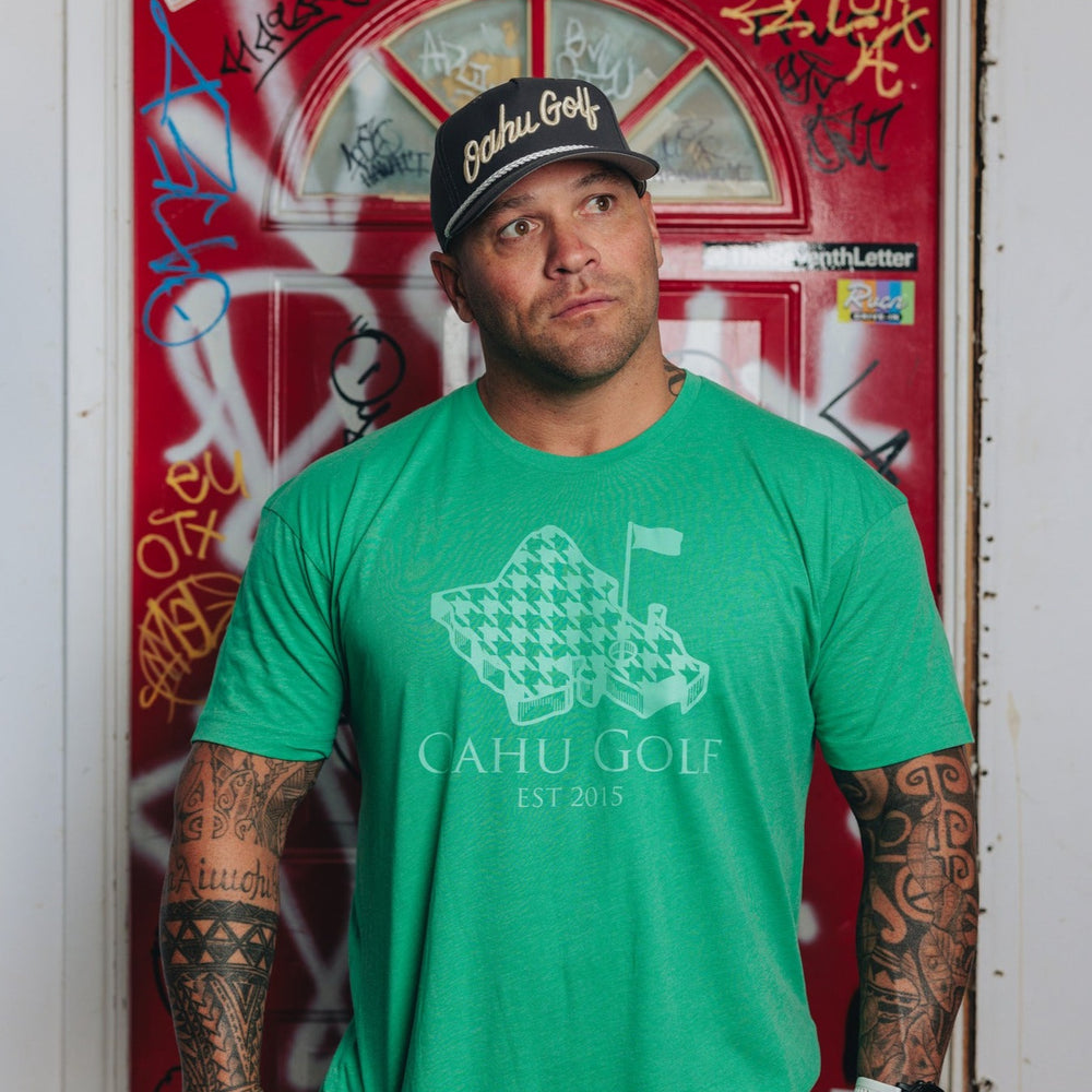 "Island Houndstooth" - OGA Unisex Graphic Tee - Kelly Green Heather