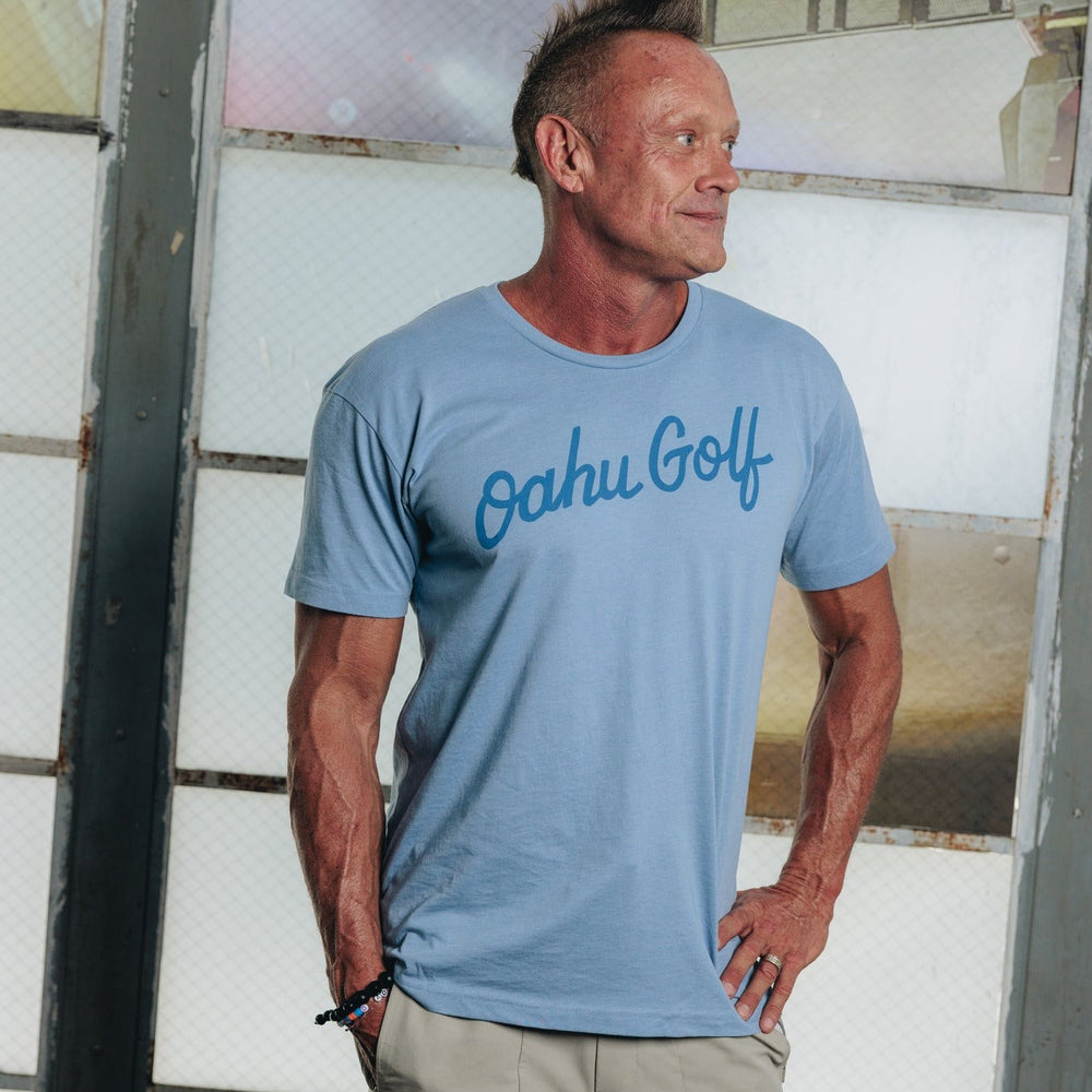 "OG Script" - OGA Unisex Graphic Tee - Light Blue Heather