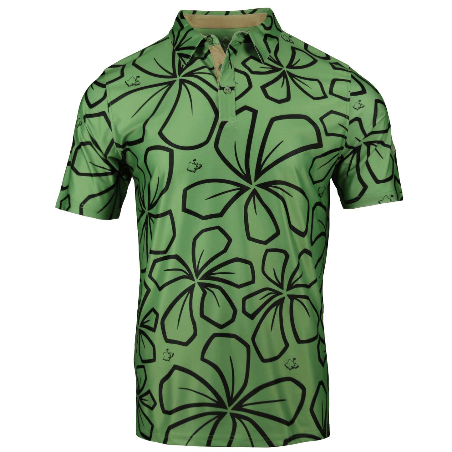 "Retro Plumeria" Luau Green - OGA Men's Polo - Luau Green / Black
