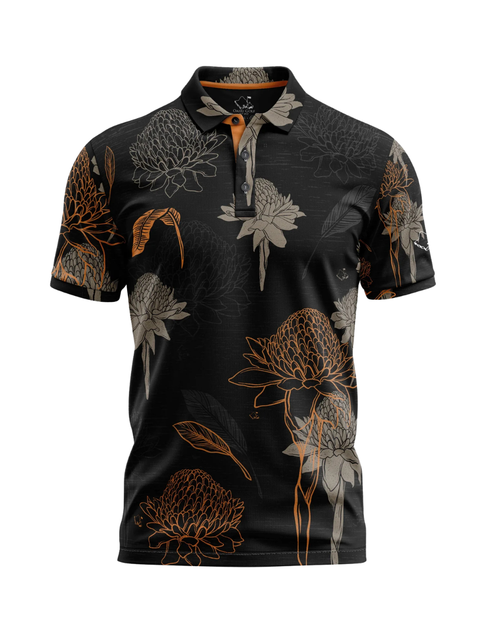 PRE-ORDER - "Tropical Ginger" Clear Black - OGA Men's Polo - Black / Tan