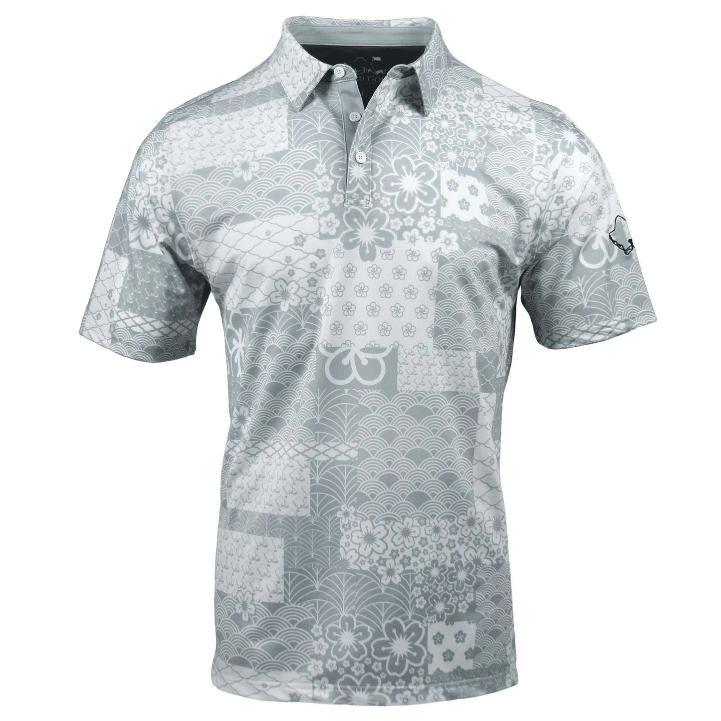"Sashiko" Silver Mist - OGA Men's Polo - Silver / White