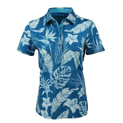 "Tropical Storm" - OGA Women's Polo - Teal Blue / White Mist