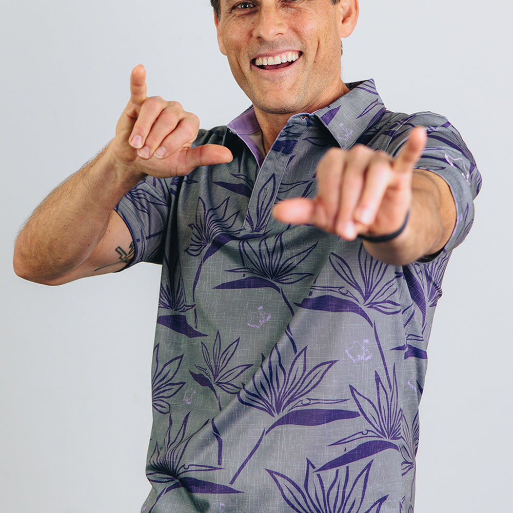"Birdies of Paradise" Graphite Ube - OGA Men's Polo - Graphite Gray / Ube Purple