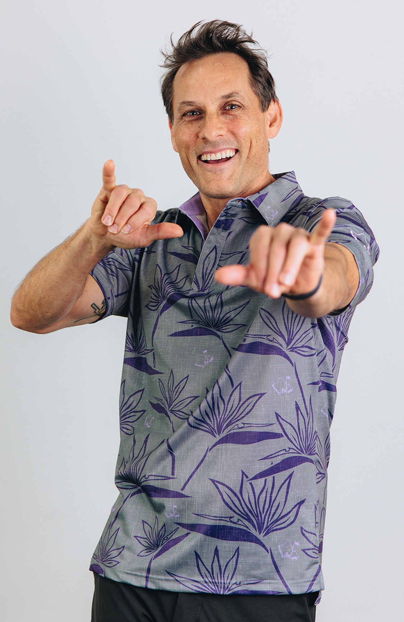 "Birdies of Paradise" Graphite Ube - OGA Men's Polo - Graphite Gray / Ube Purple