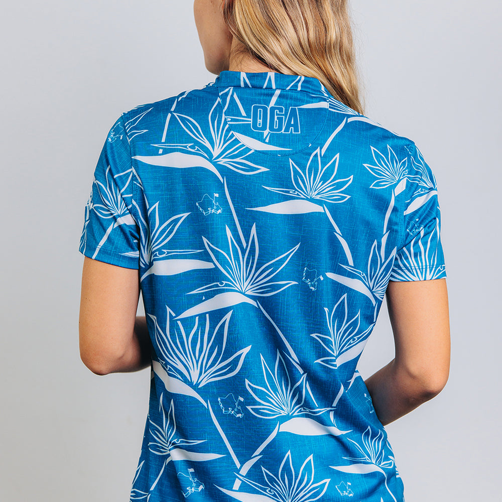 
                      
                        "Birdies of Paradise" Teal Ecru - OGA Women's Polo - Teal Blue Ecru White
                      
                    