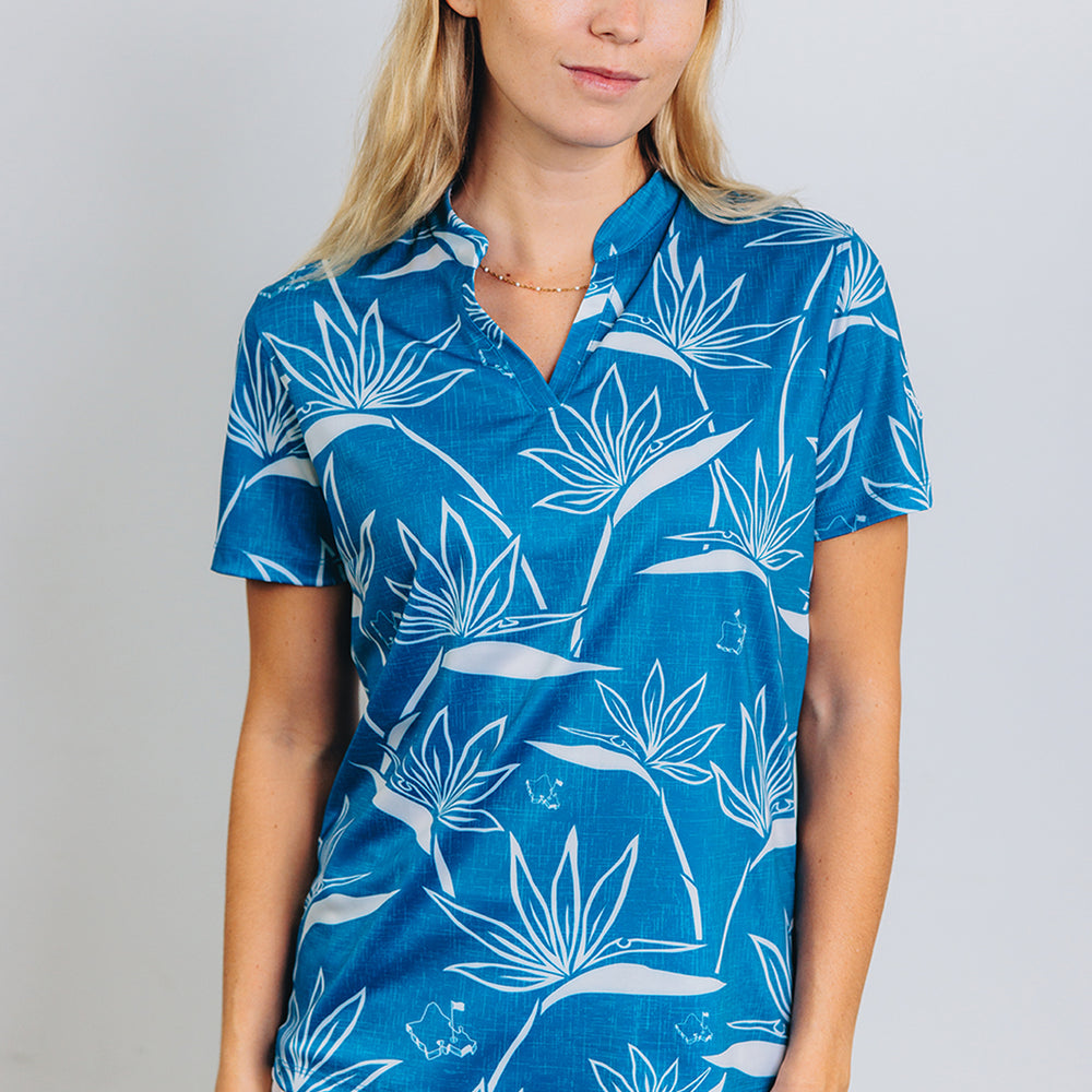 
                      
                        "Birdies of Paradise" Teal Ecru - OGA Women's Polo - Teal Blue Ecru White
                      
                    