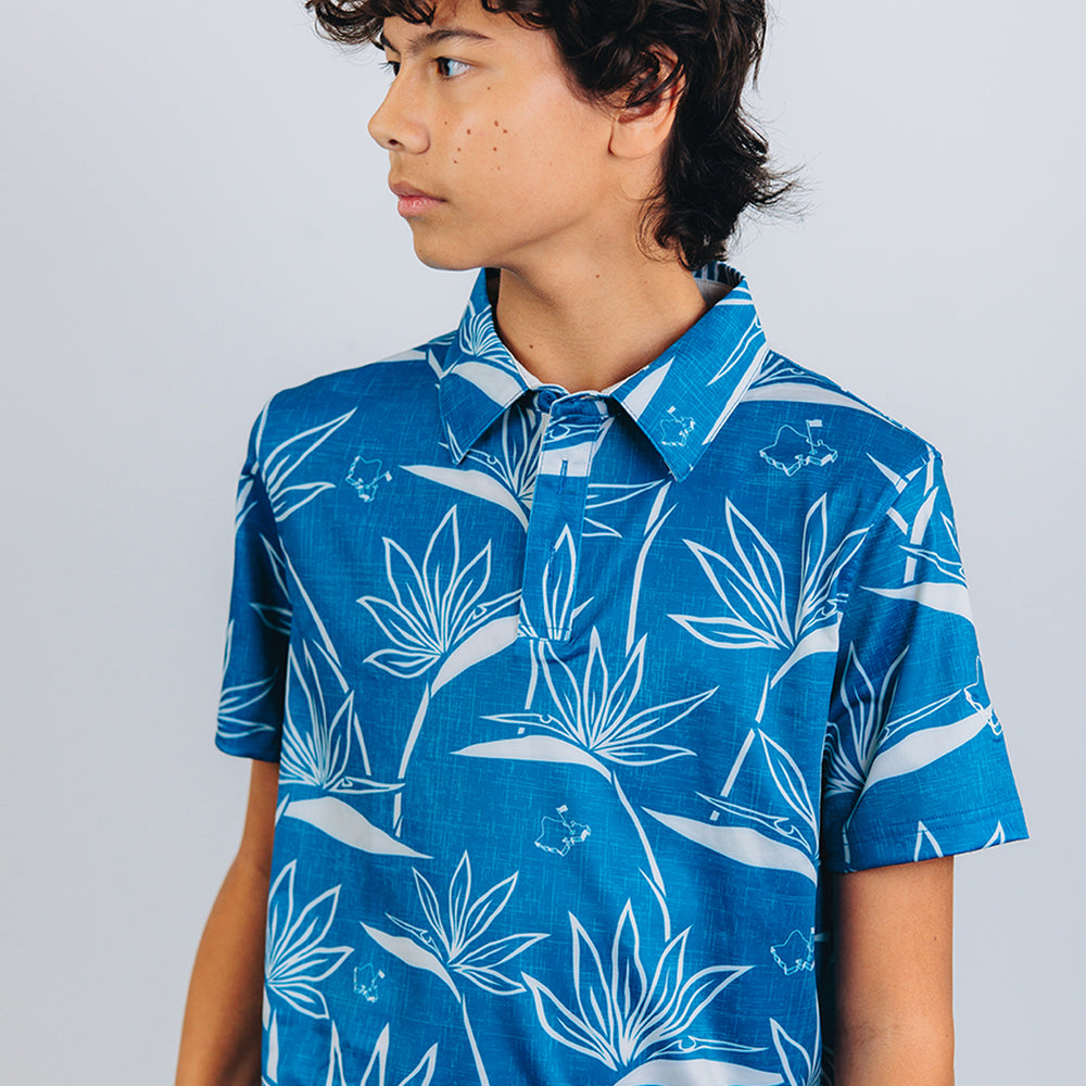 
                      
                        "Birdies of Paradise" Teal Ecru - OGA Youth Polo - Teal Blue Ecru White
                      
                    