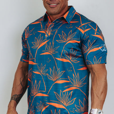 "Birdies of Paradise" Blue Rust - OGA Men's Polo - Blue / Rust