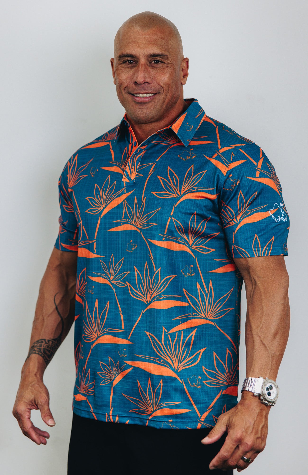 "Birdies of Paradise" Blue Rust - OGA Men's Polo - Blue / Rust