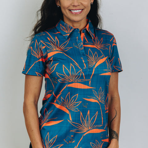 "Birdies of Paradise" Blue Rust - OGA Women's Polo - Blue / Rust