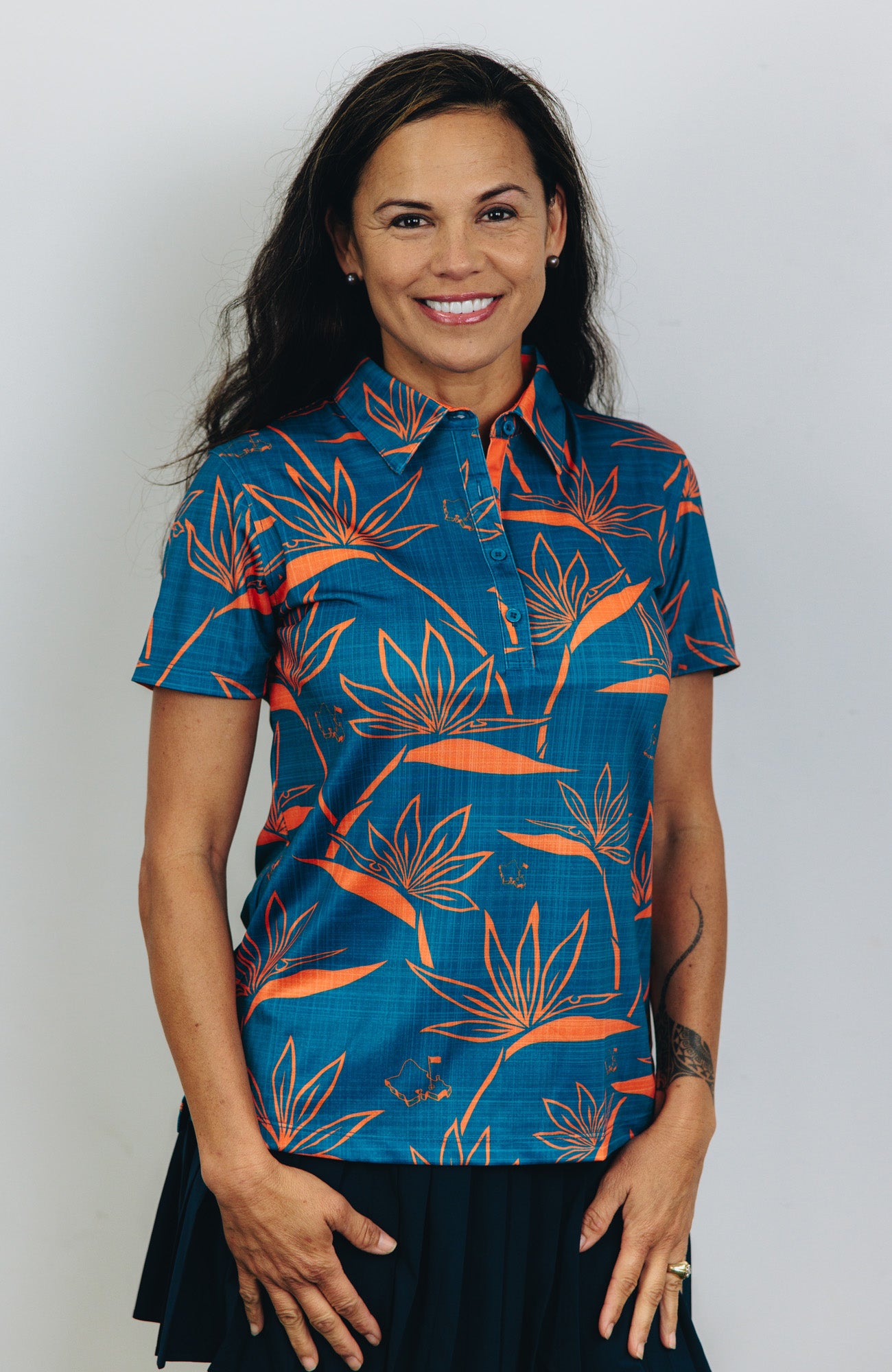 "Birdies of Paradise" Blue Rust - OGA Women's Polo - Blue / Rust