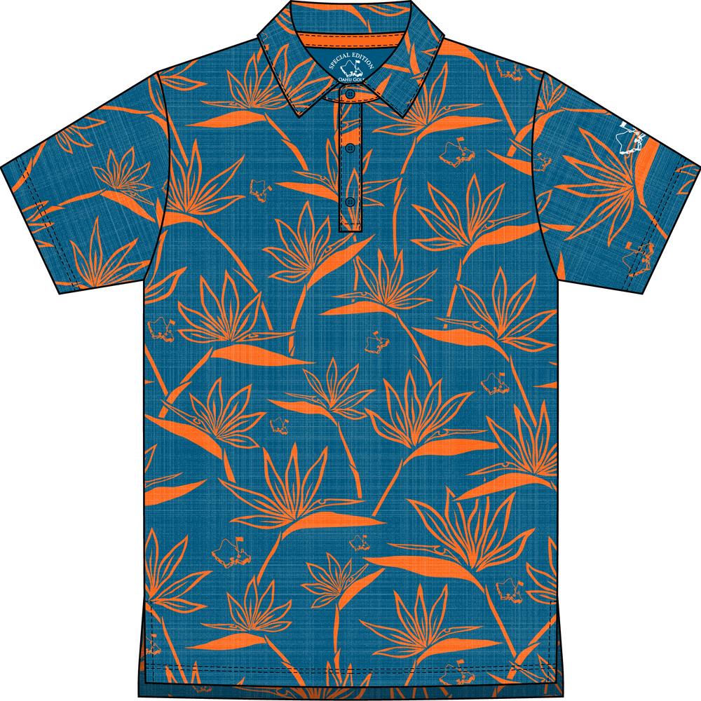 "Birdies of Paradise" Blue Rust - OGA Youth Polo - Blue / Rust