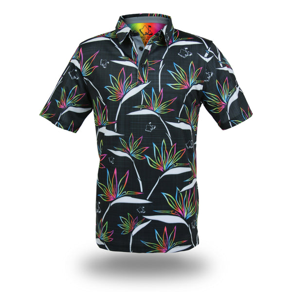 "Birdies of Paradise" Black Shave Ice - OGA Men's Polo - Black