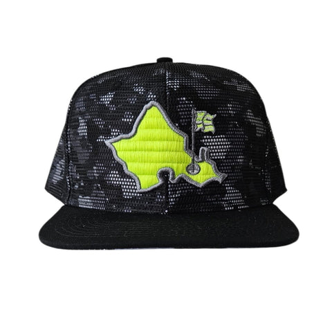 "Camo HiViz Island" - 6 Panel Snapback - Black Camo