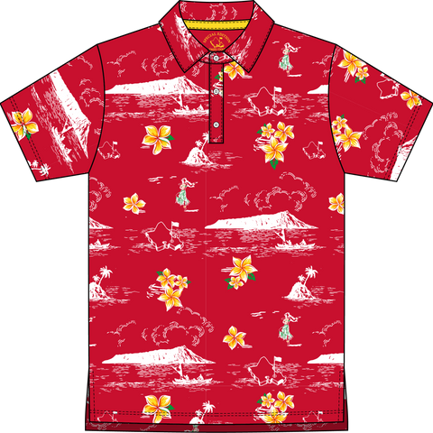 "Classic Scenic" Red Sunset - OGA Youth Polo - Deep Red