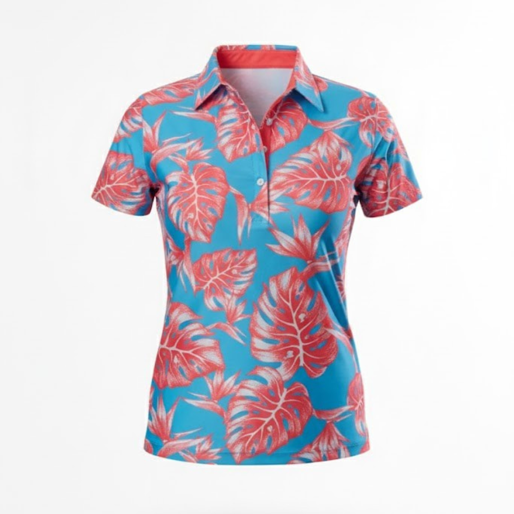 "Jungle" Tropical Sky - OGA Women's Polo - Pink / Sky Blue