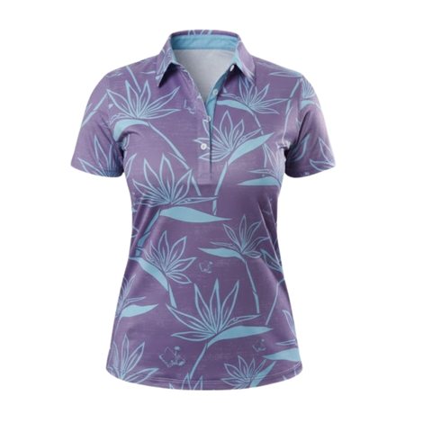 "Birdies of Paradise" Ube Sky - OGA Women's Polo - Ube / Periwinkle