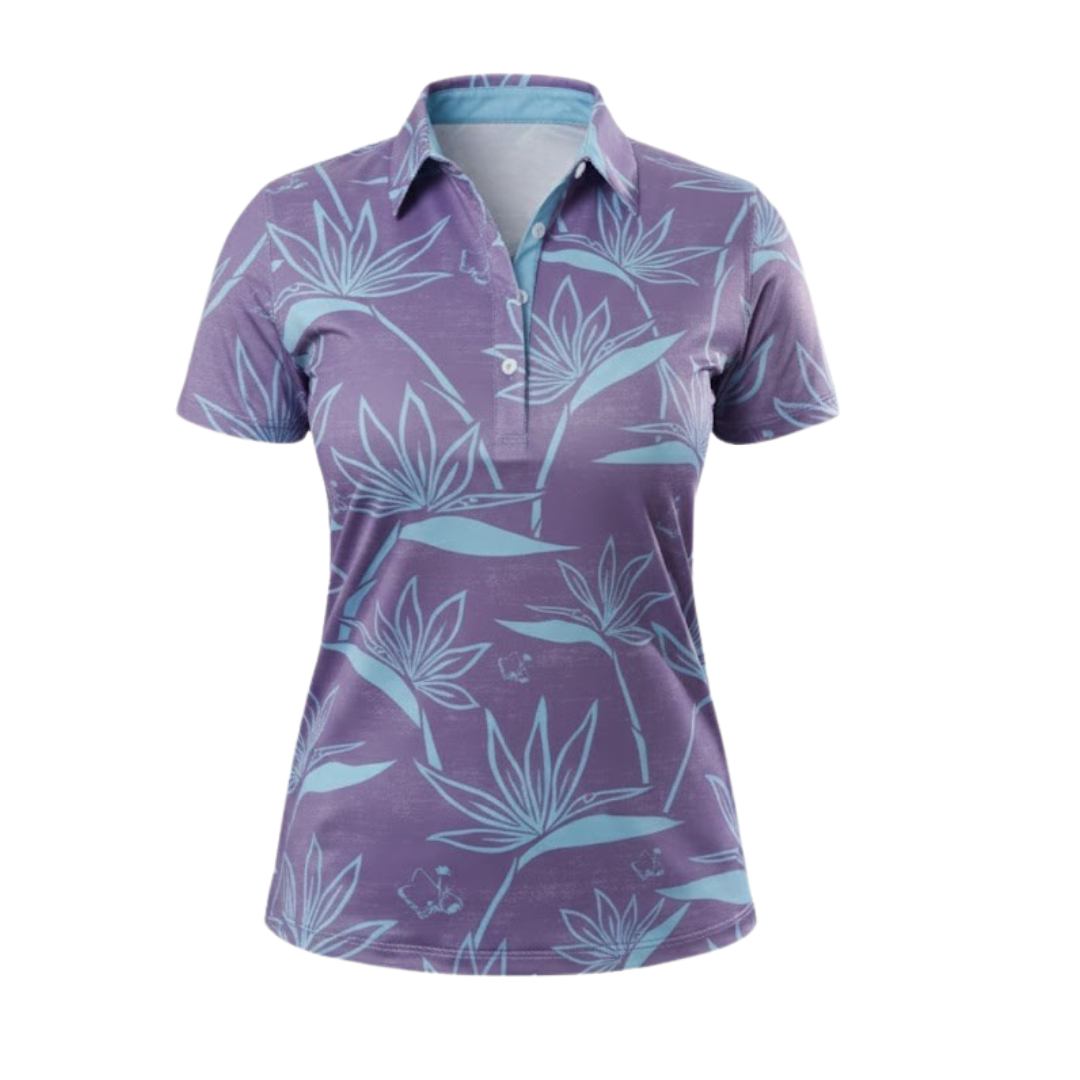 "Birdies of Paradise" Ube Sky - OGA Women's Polo - Ube / Periwinkle