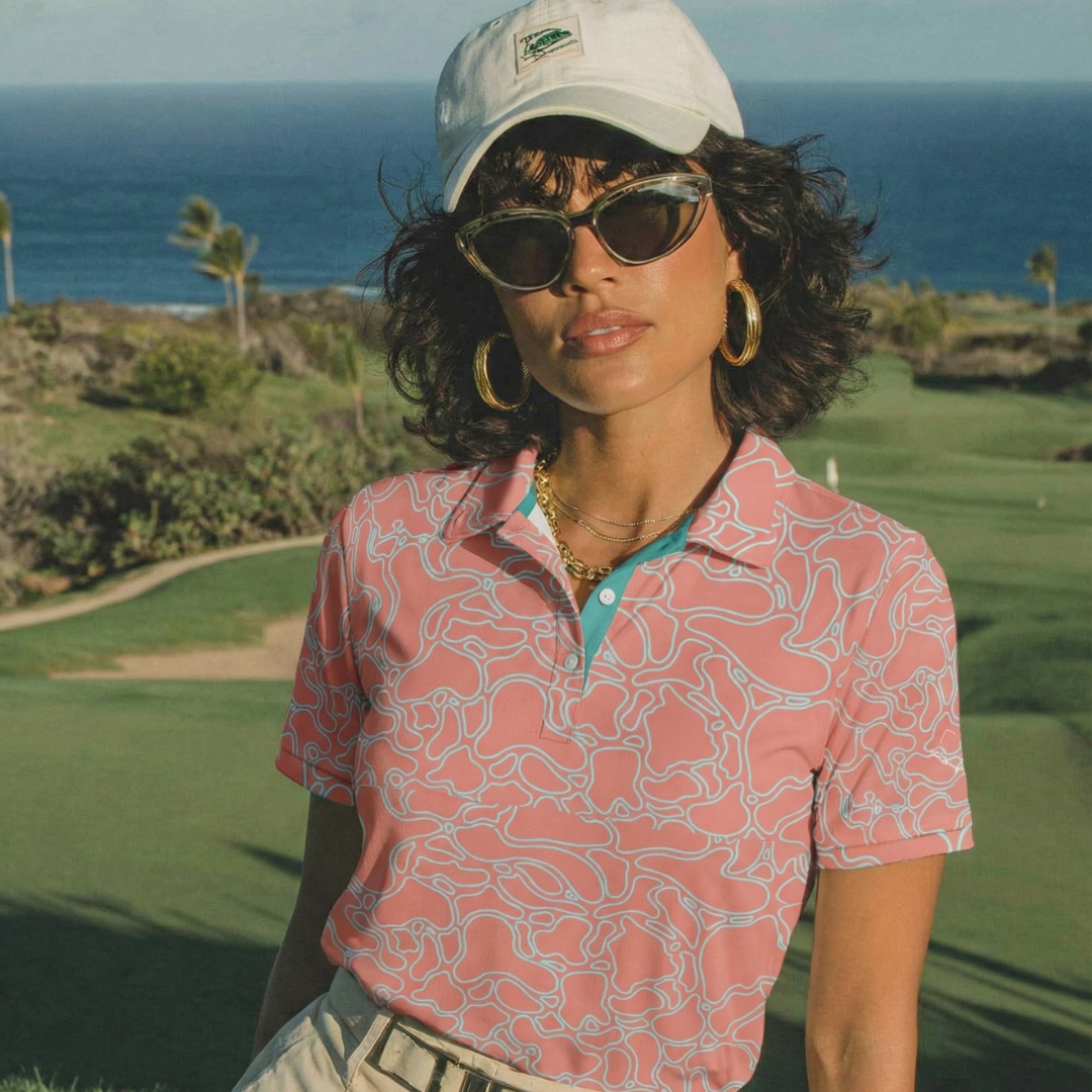 "Island Coral" Aqua Reef - OGA Women's Polo - Aqua / Coral