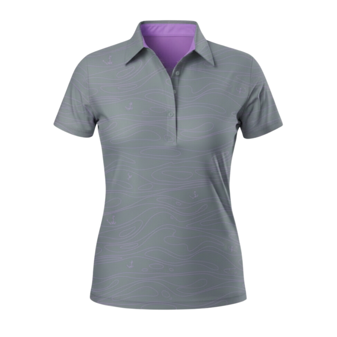 "Liquid" Steel Ube - OGA Women's Polo - Steel Gray / Ube
