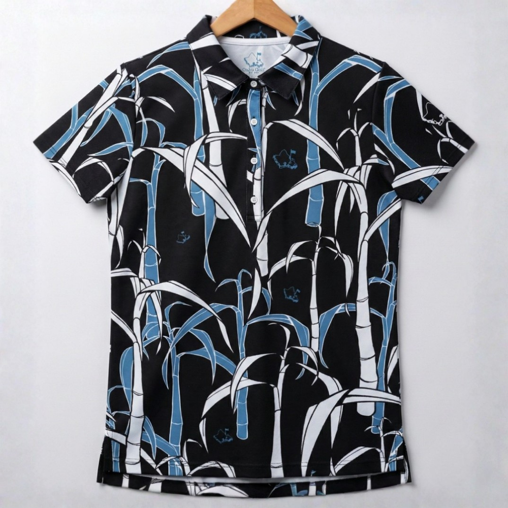 "Sugar Cane" Powder Black - OGA Women's Polo - Powder Blue / Obsidian