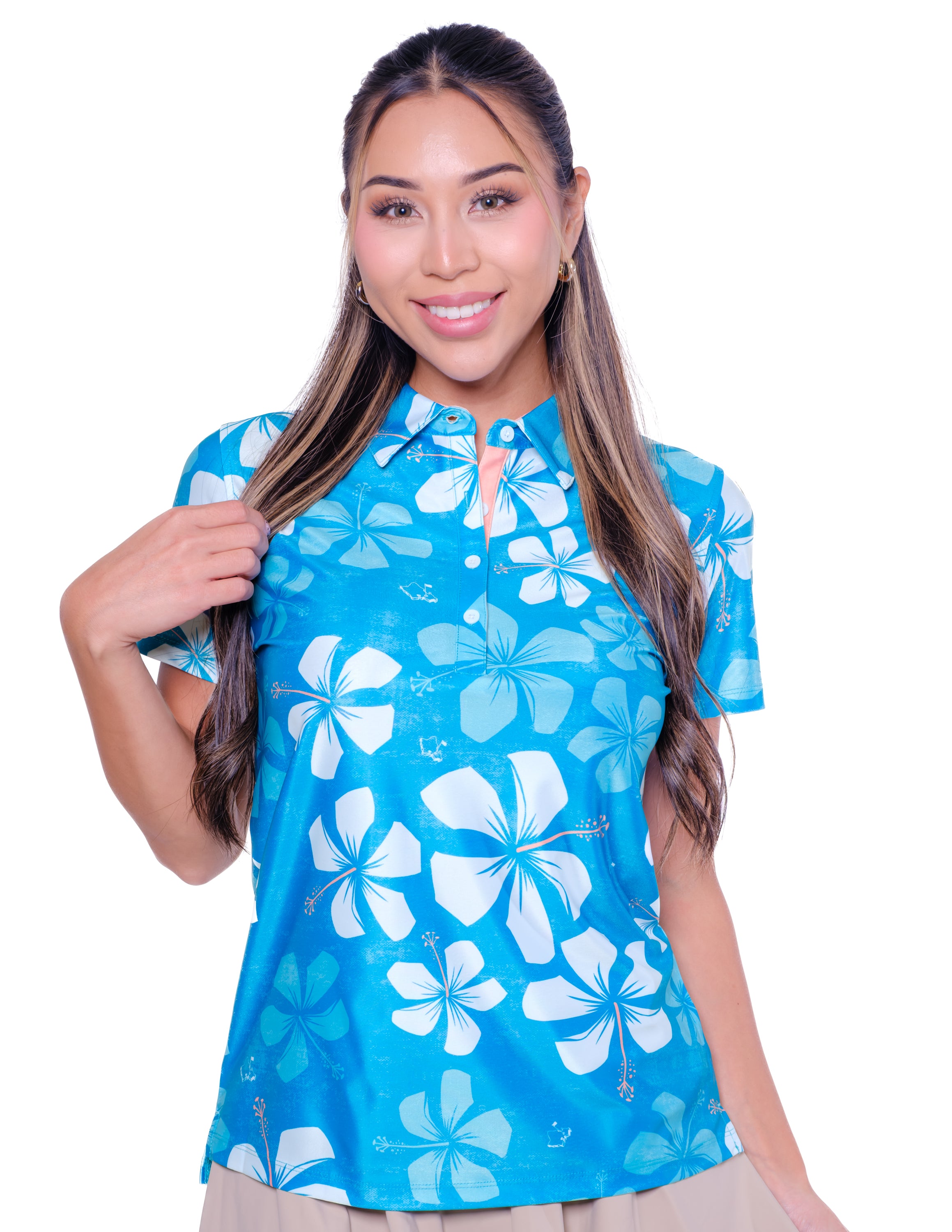  Hawaiian Golf レディース ポロシャツ Vintage Hibiscus