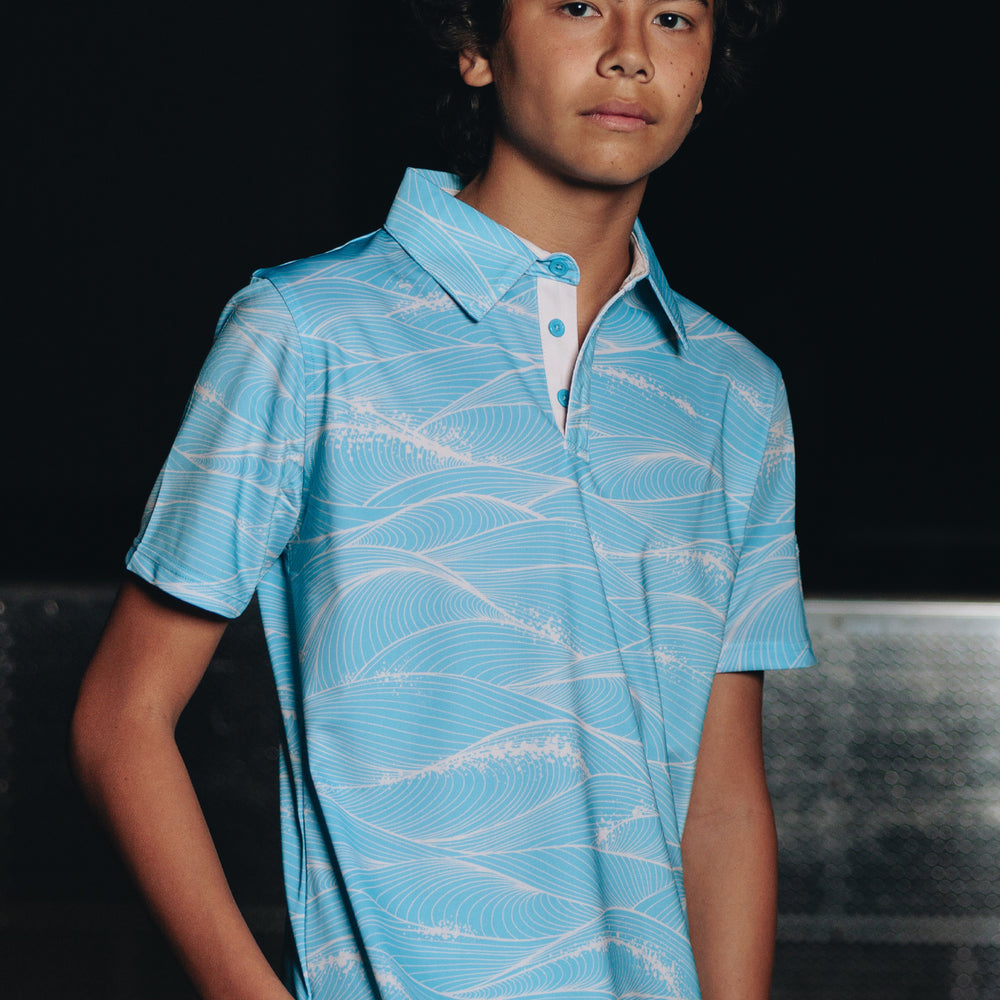 "Fluid" Aqua Foam - OGA Youth Polo - Aquamarine / Sea Foam White