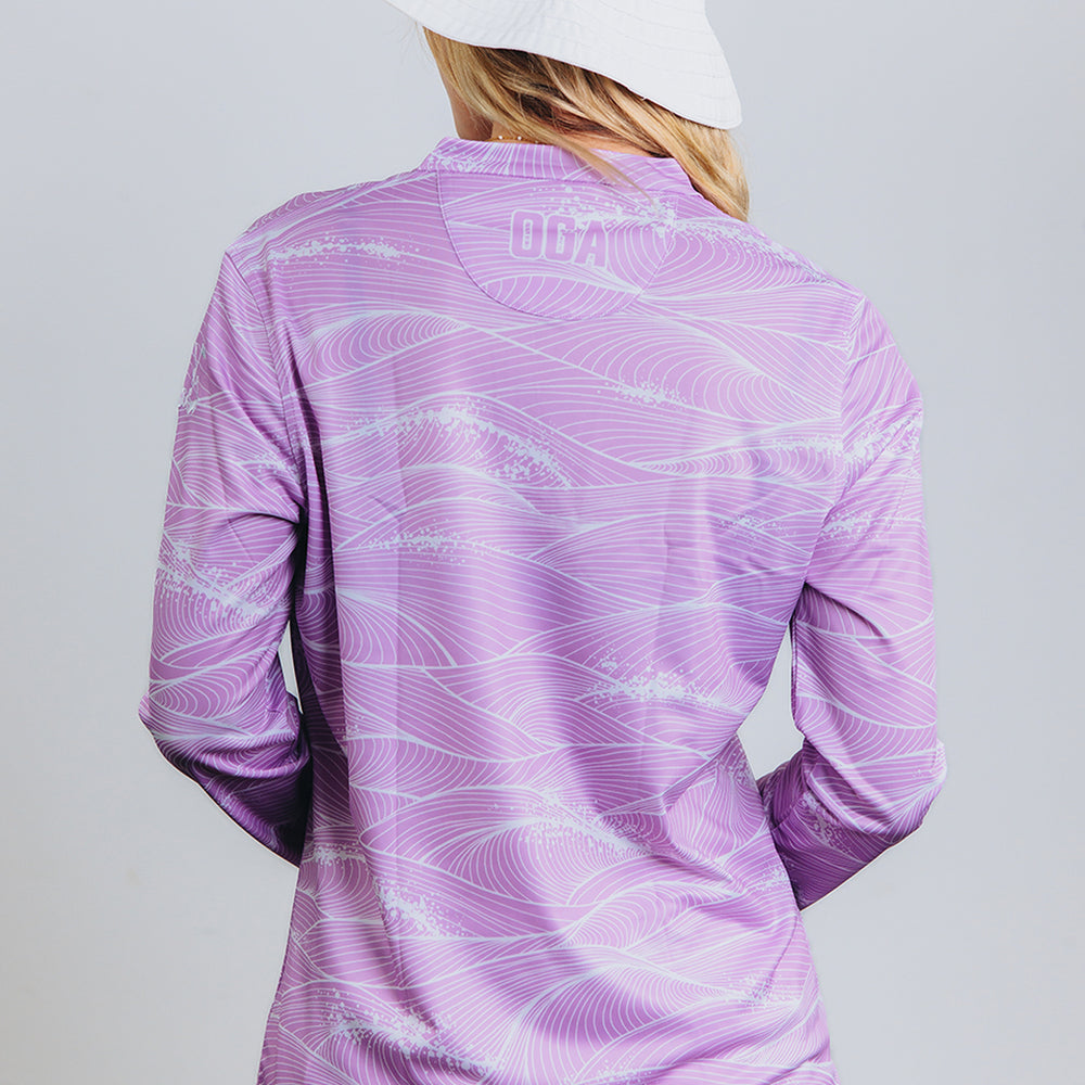 
                      
                        "Fluid" Lavender White - OGA Women's Long Sleeve Polo - Lavender / White
                      
                    
