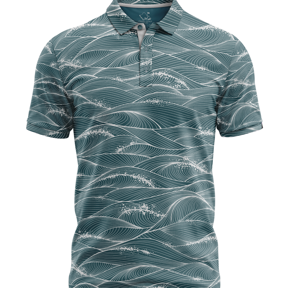 "Fluid" Teal Spray - OGA Men's Polo - Teal / Gray Mist