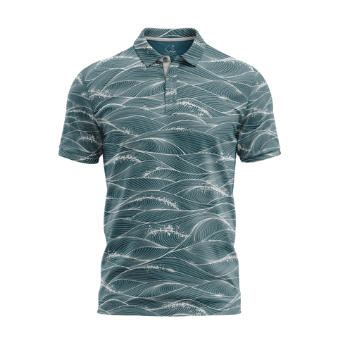 "Fluid" Teal Spray - OGA Men's Polo - Teal / Gray Mist