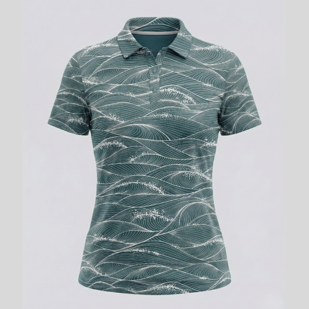 "Fluid" Teal Spray - OGA Women's Polo - Teal / Gray Mist