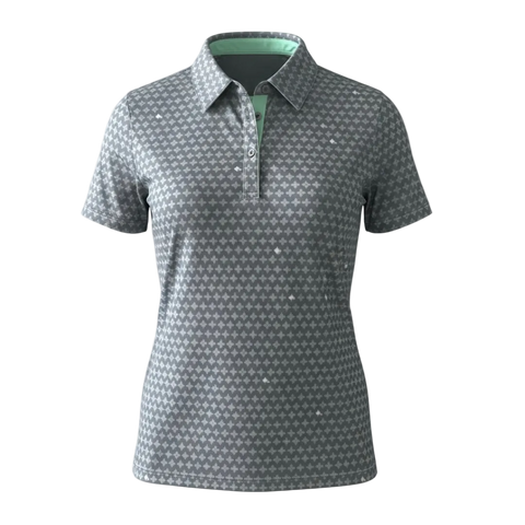 "Ditsy Ulu Quilt" Tonal Stone - OGA Women's Polo - Tonal Grays