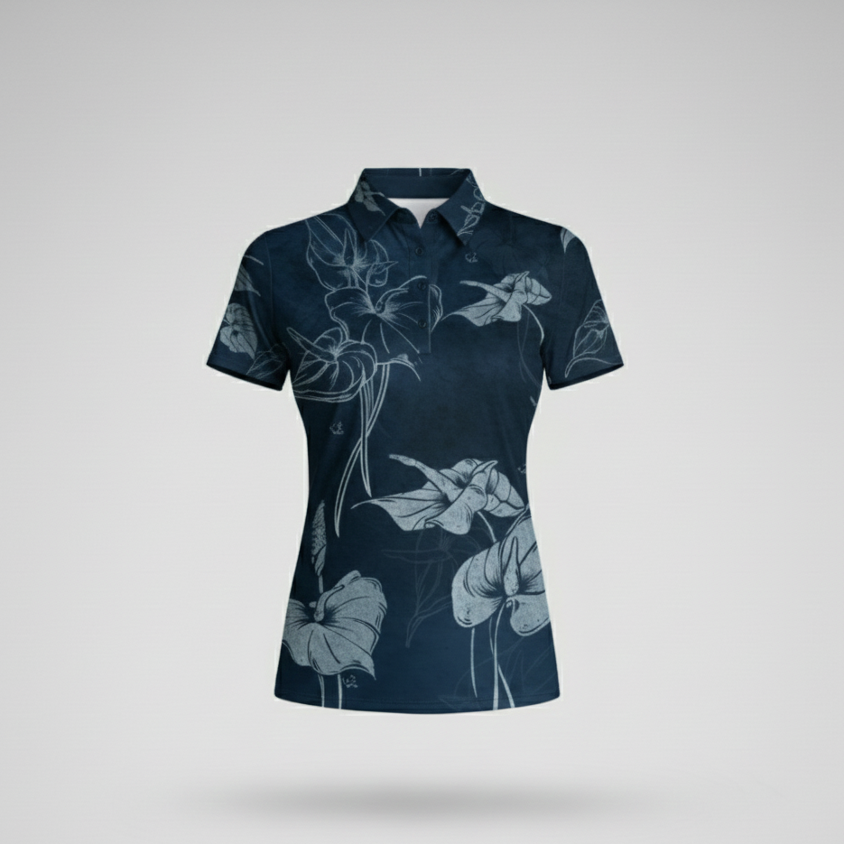 "Anthurium" Dark Night - OGA Women's Polo - Night Blues