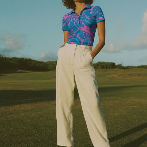 "Monstera 2-0" Contrast 2 - OGA Women's Polo - Royal / Pink